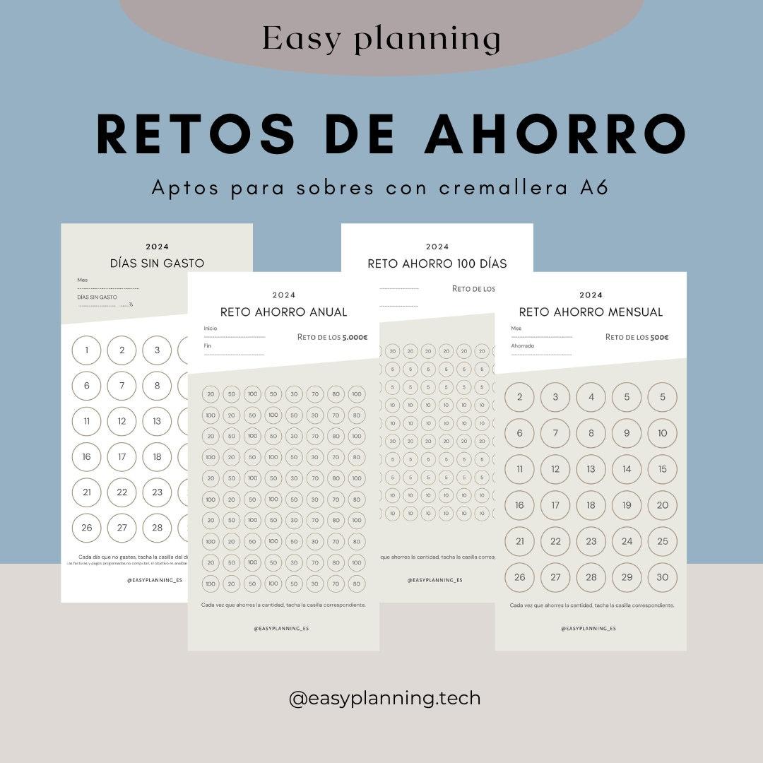 Retos de ahorro imprimibles de 500, 1000 y 5000 euros